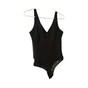 BCBG Maxazria Women's Black V-Neck Faux Suede Bodysuit